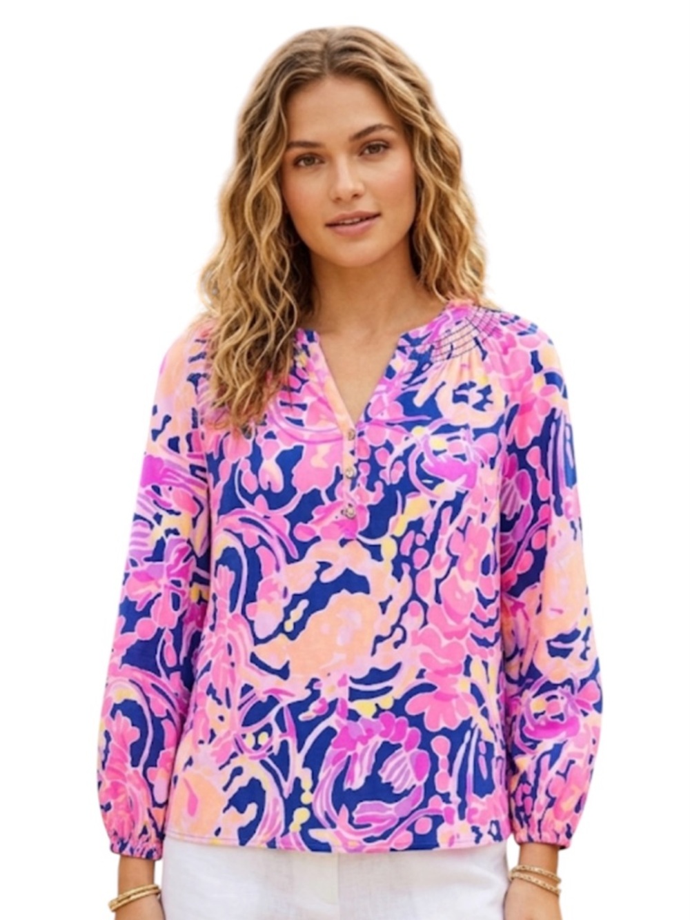 Lilly Pulitzer Elsa Top Catch & Release Blue Silk Blouse XS
Z